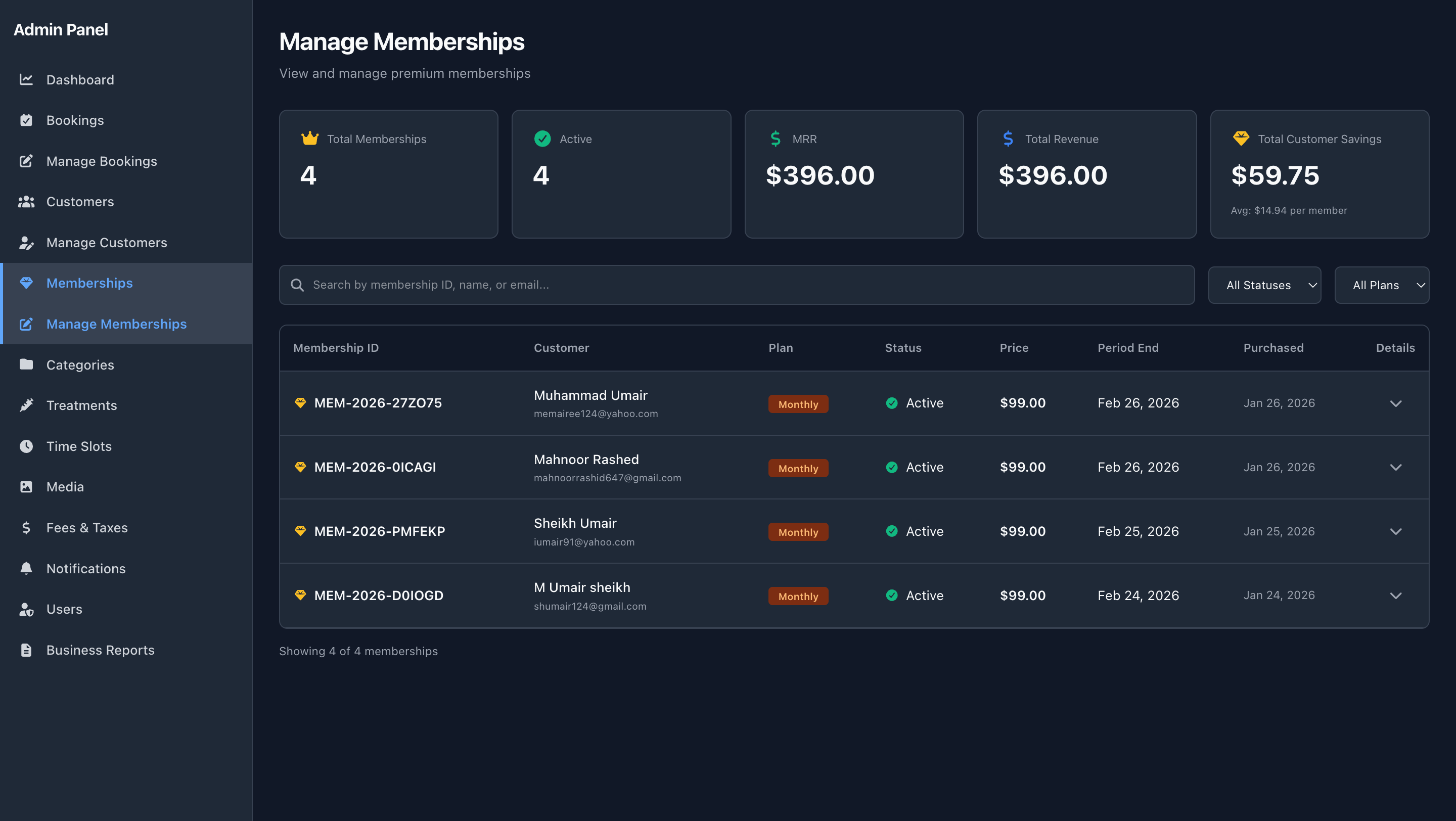 Admin CMS – Membership Management