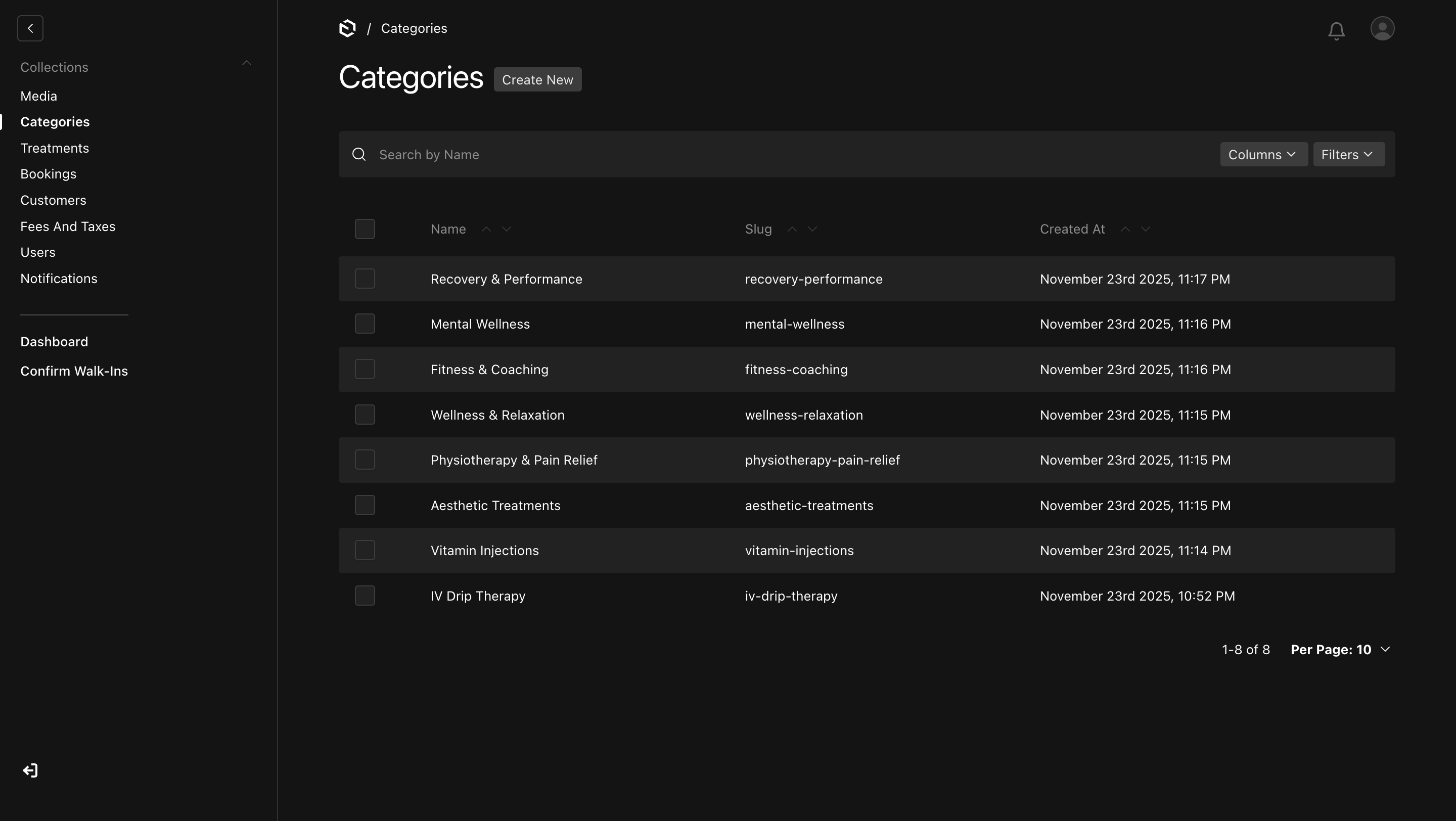 Admin CMS – Categories