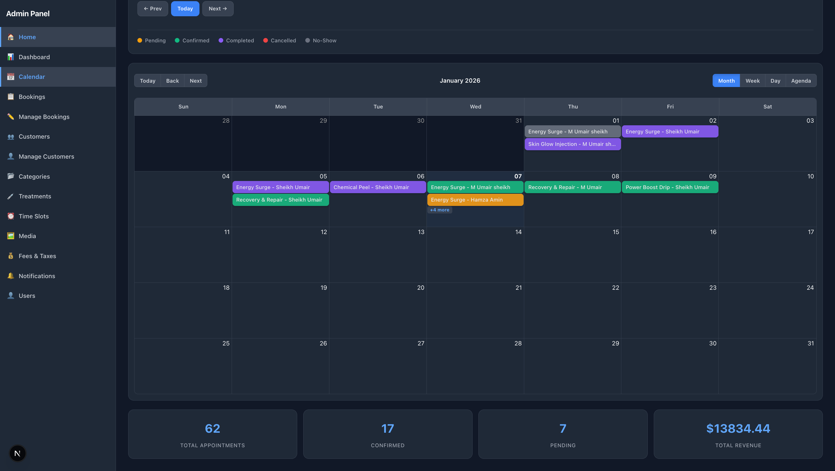 Admin CMS - Advanced Calendar View
