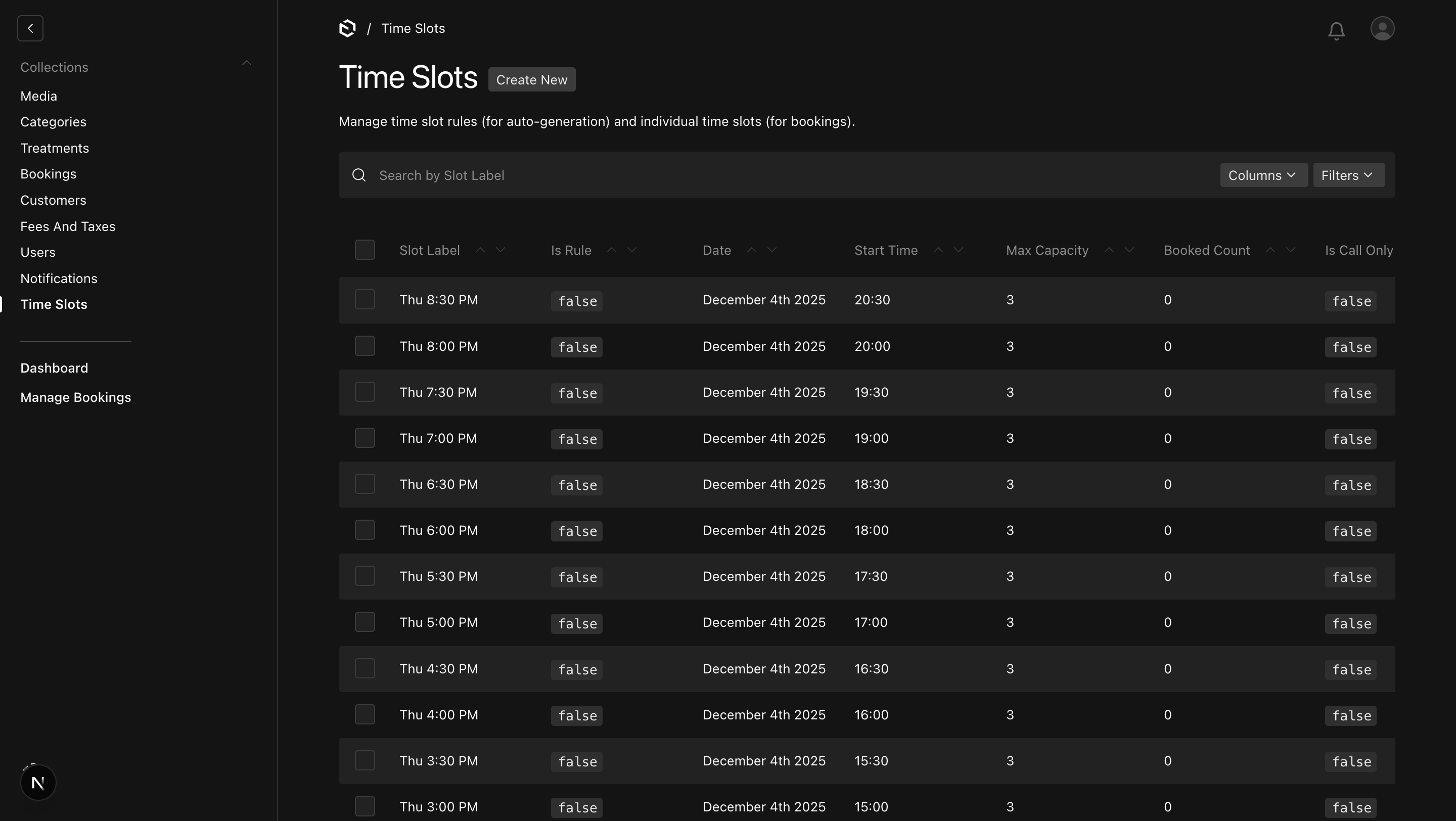 Admin CMS - Advanced Time Slots Management