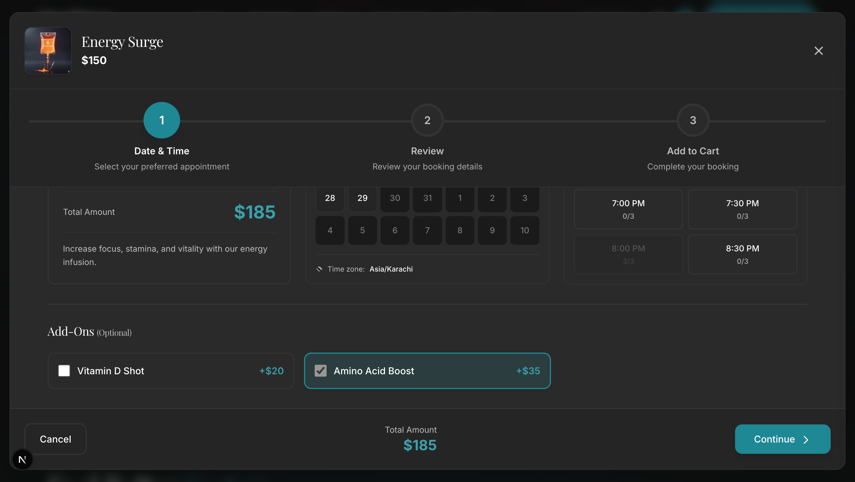 Booking Step 2 – Select Add-Ons