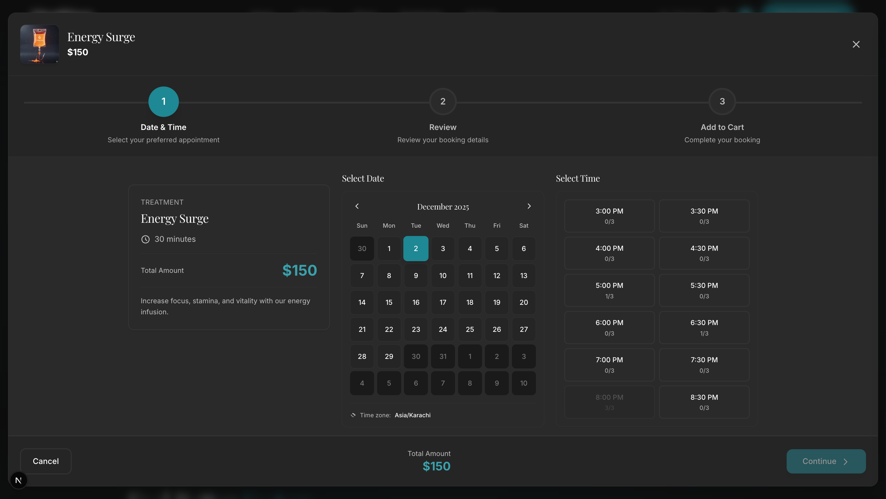 Booking Step 1 – Select Date & Time