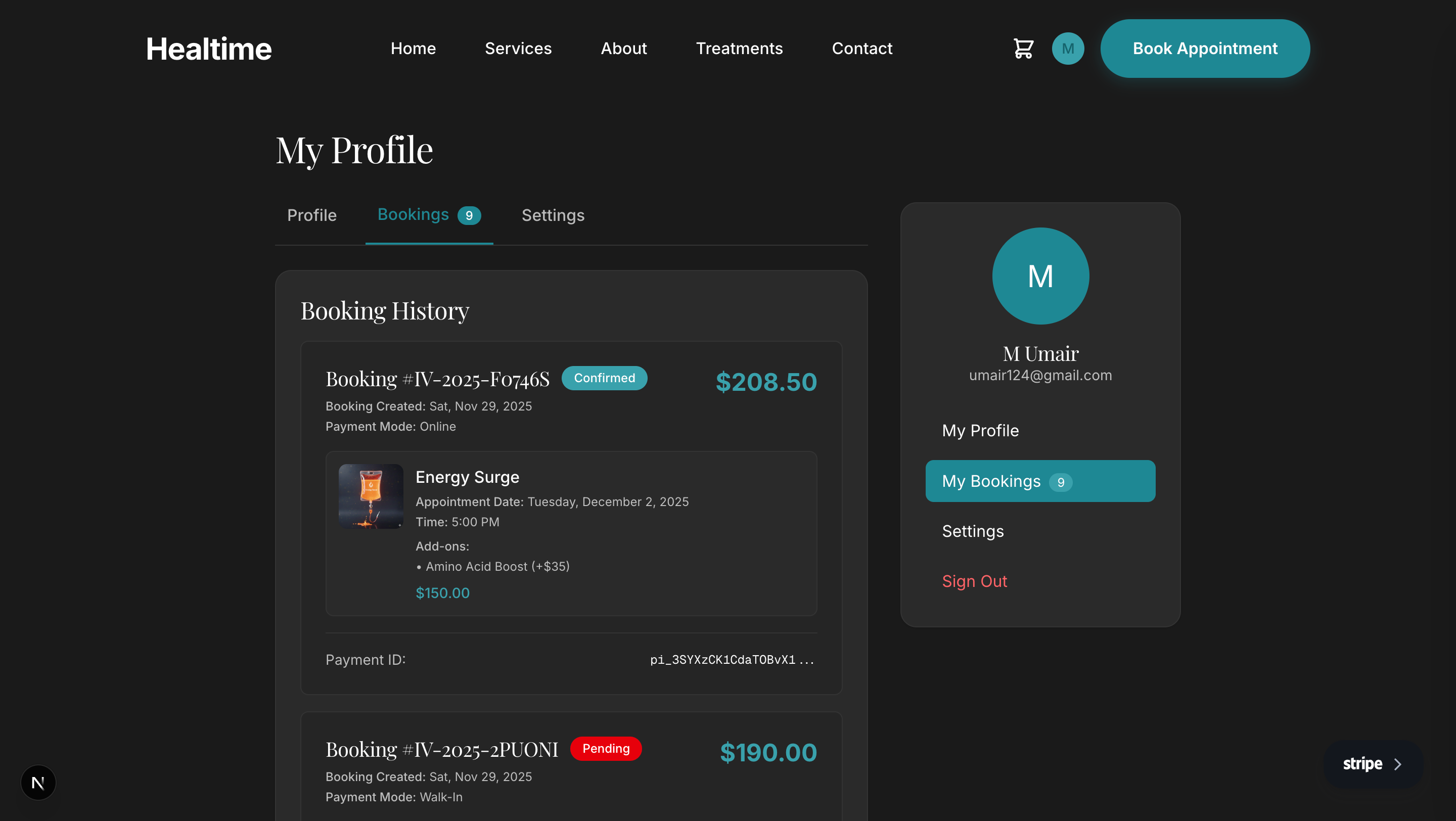 Customer Portal – Booking History